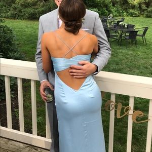 Blue, backless gown